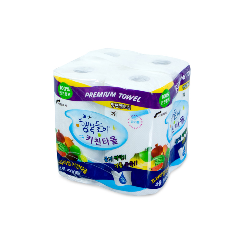 [서울제지] 무형광 천연펄프 행복들이 동화 키친타올 150매 4롤x6팩 (총 24개)