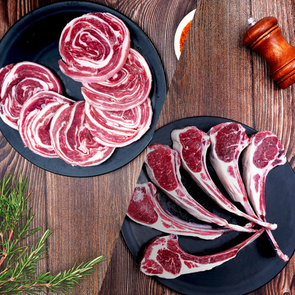 양고기 냉동 양삼겹살 500g + 양프렌치랙 500g +소스20g