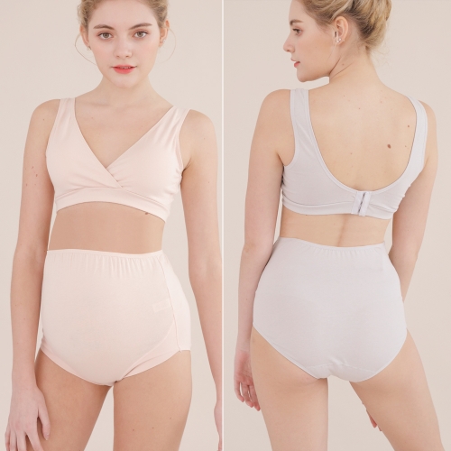 [쁘띠마리에] 3단후크 캡내장 컴포트 수유브라 + 팬티 스킨SET