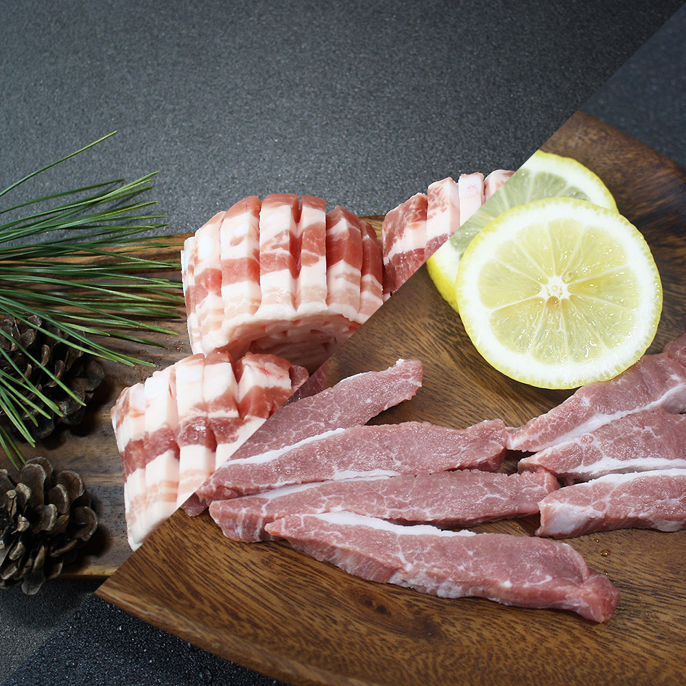 국내산 한돈 벌짚삼겹살 1kg + 구이용 가브리살 1kg (500g 4팩/총2kg)