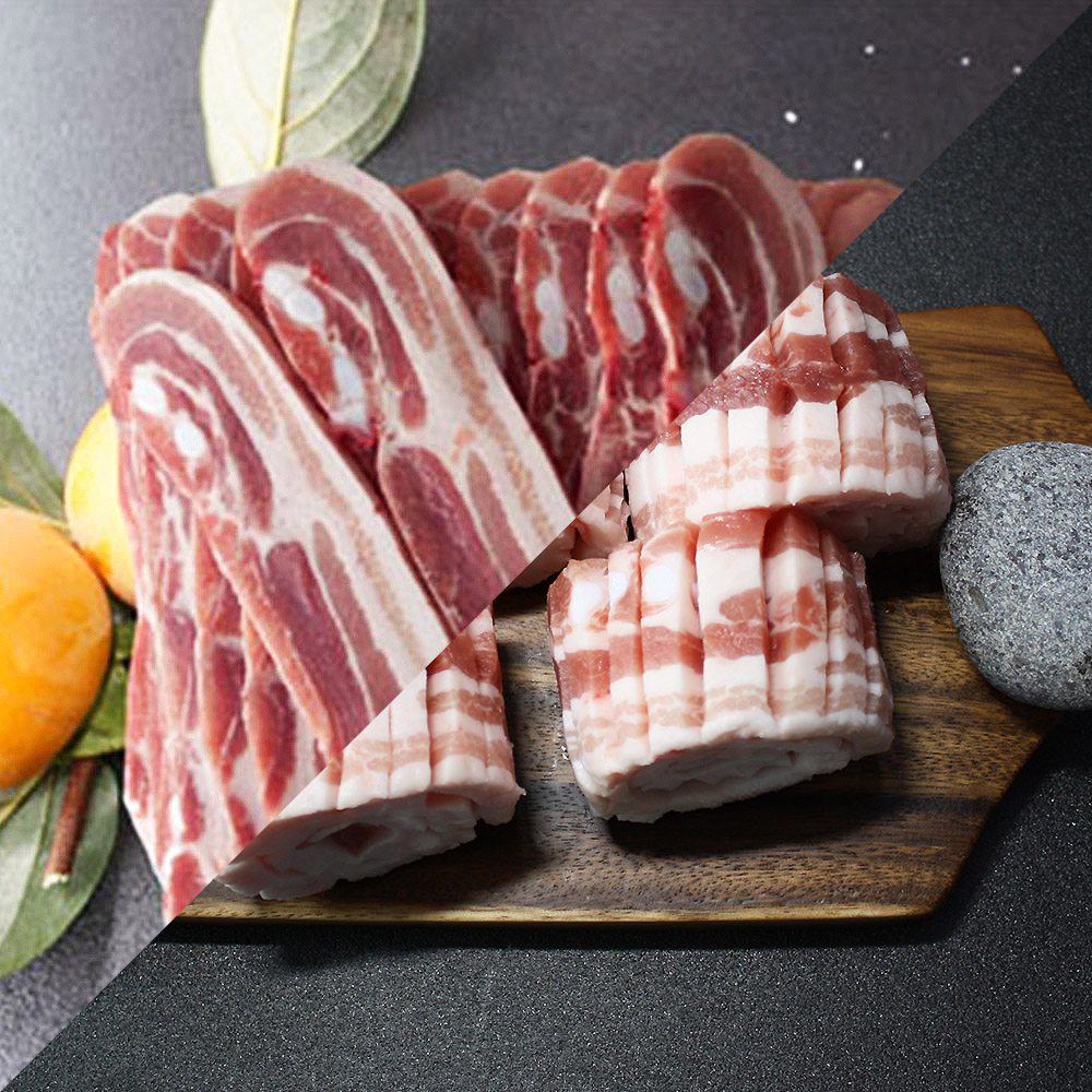국내산 한돈 삼겹살 1kg + 벌짚삼겹살 1kg (500g 4팩/총2kg)