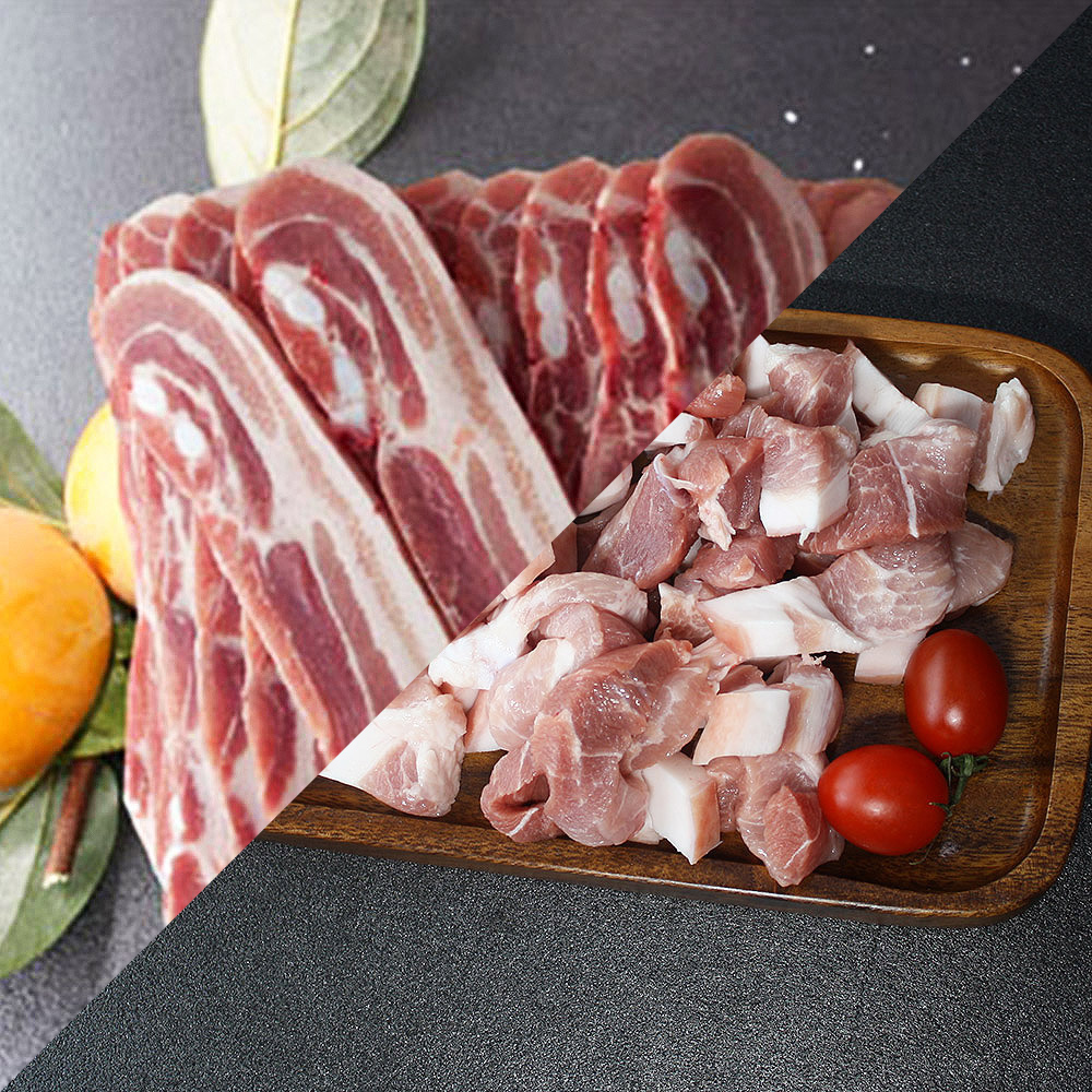 국내산 한돈 삼겹살 1kg + 찌개거리 1kg (500g 4팩/총2kg)