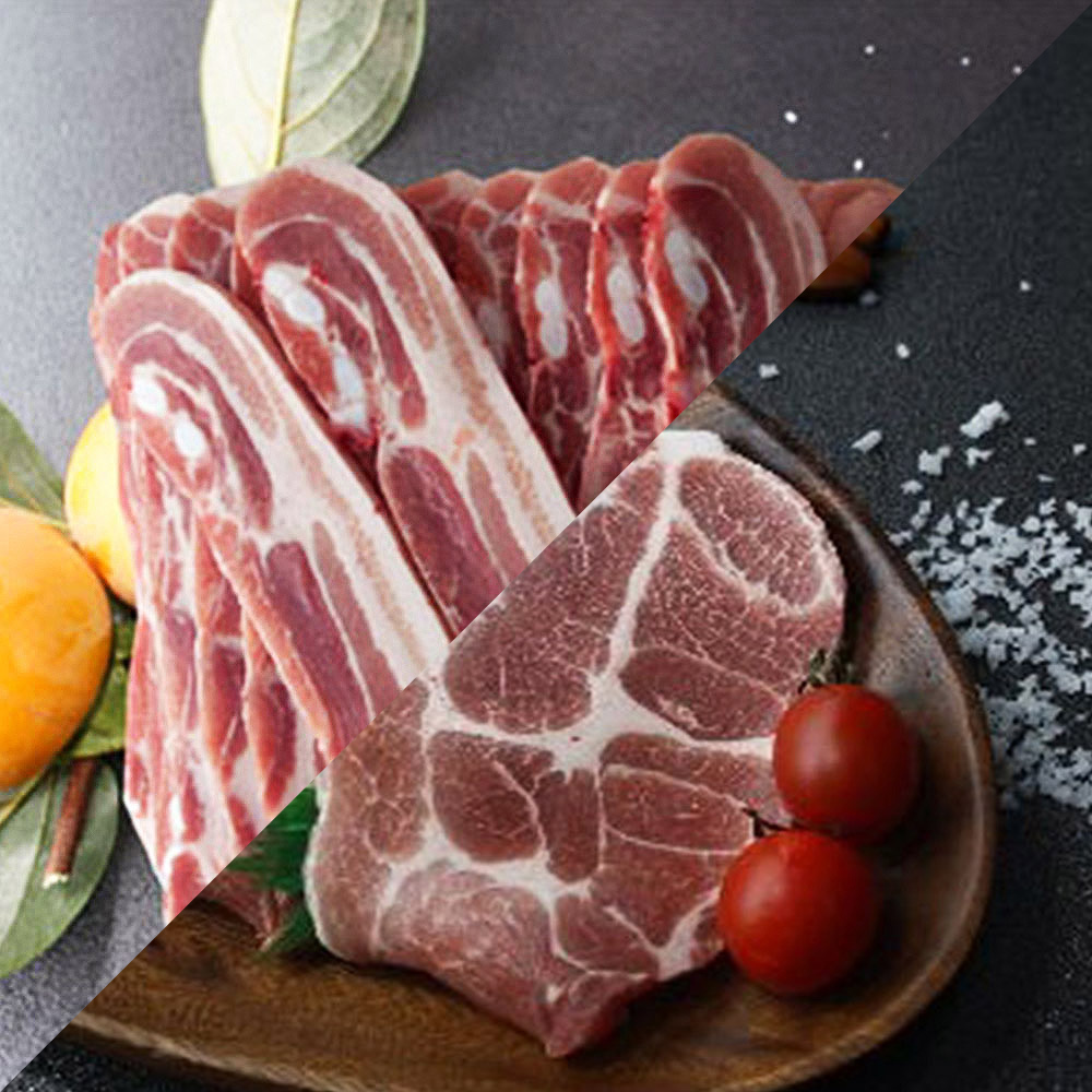 국내산 한돈 삼겹살 1kg + 목살 1kg (500g 4팩/총2kg)