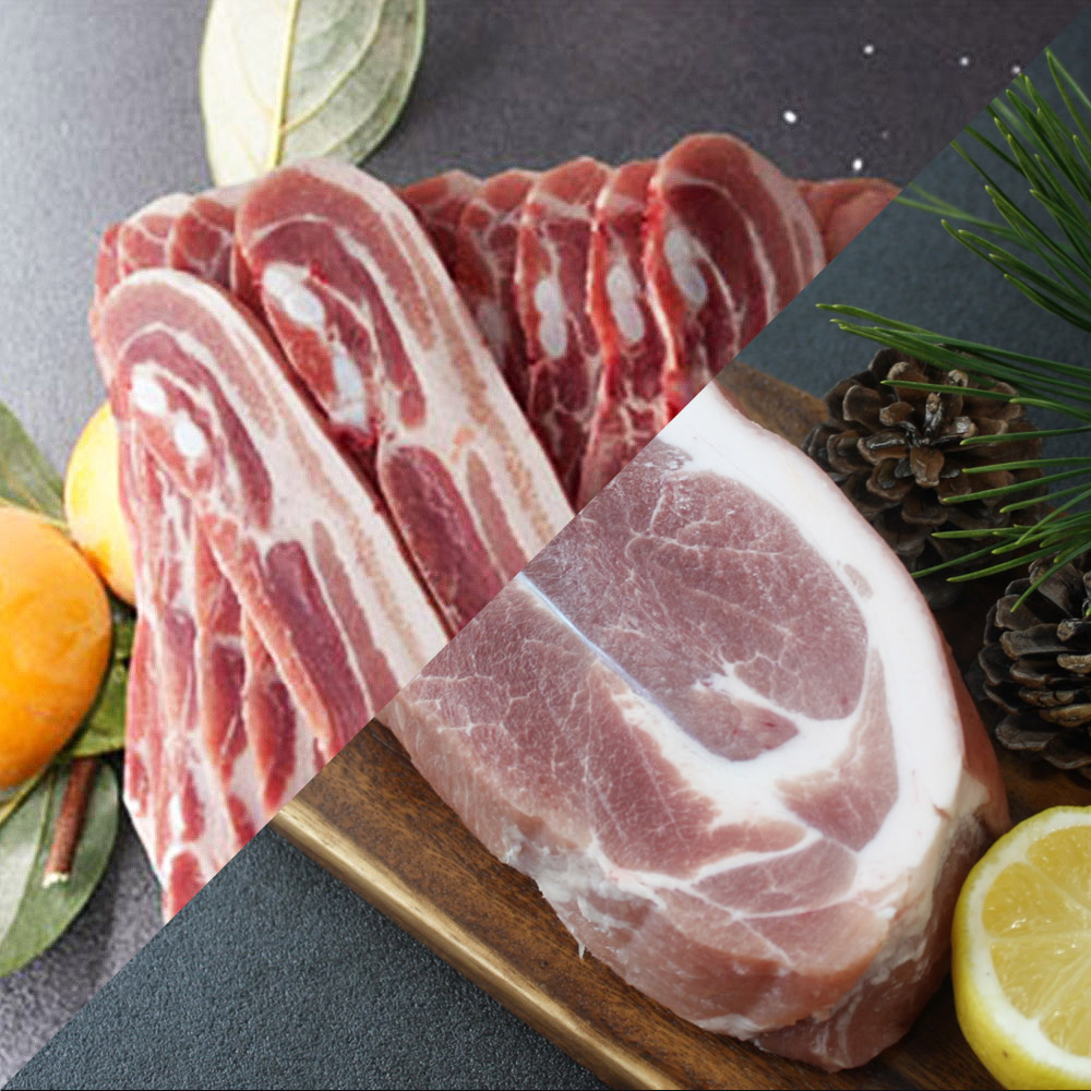 국내산 한돈 삼겹살 1kg + 미박앞다리살 1kg (500g 4팩/총2kg)