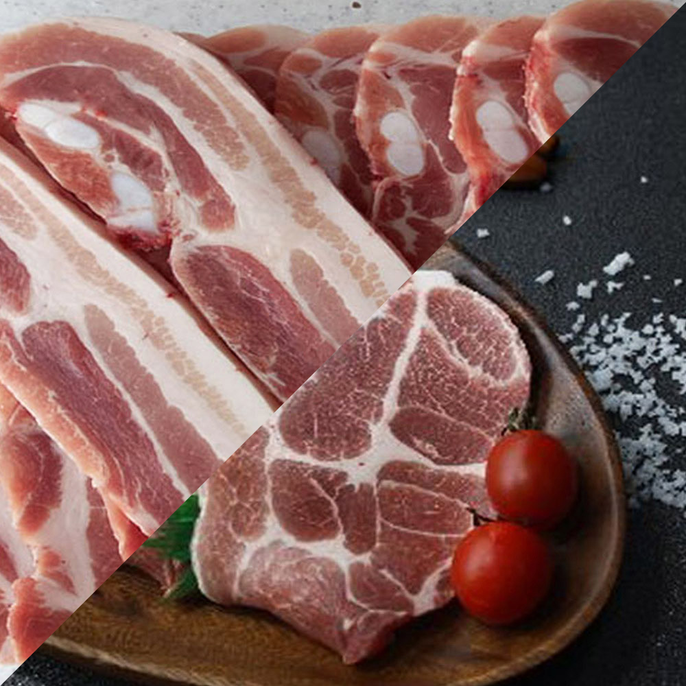 국내산 한돈 수육용 오겹살(미박삼겹) 1kg + 목살 1kg (500g 4팩/총2kg)