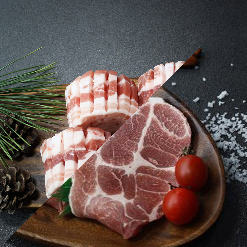 국내산 한돈 벌짚삼겹살 1kg + 목살 1kg (500g 4팩/총2kg)
