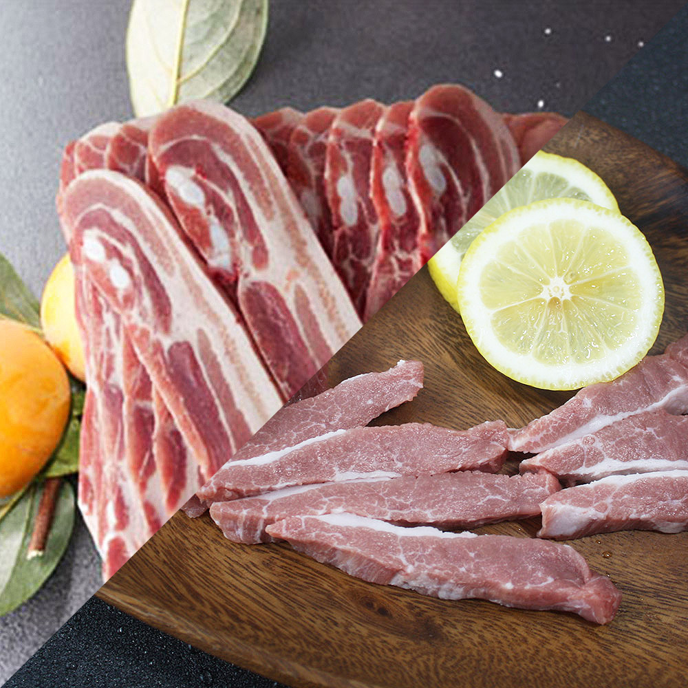 국내산 한돈 삼겹살 1kg + 구이용 가브리살 1kg (500g 4팩/총2kg)