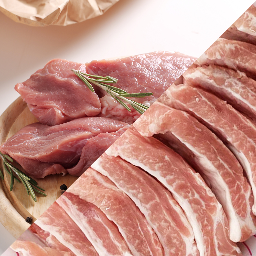 국내산 한돈 등심 500g 2팩+등갈비 1kg 2팩 (총3kg)