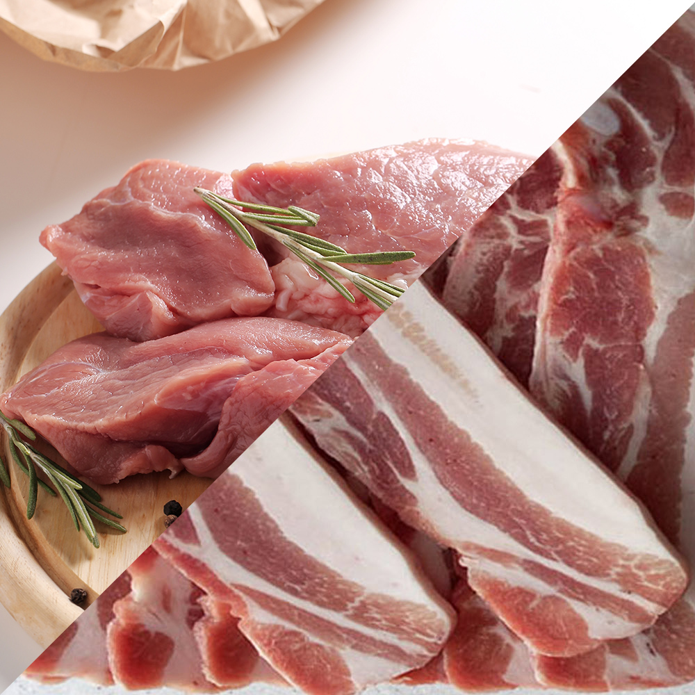 국내산 한돈 등심 500g 2팩+수육용 오겹살(미박삼겹) 500g 2팩 (총2kg)