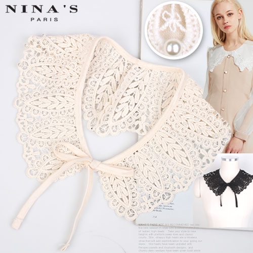 핸드메이드 진주 레이스뜨개 리본끈 칼라. 0SS265