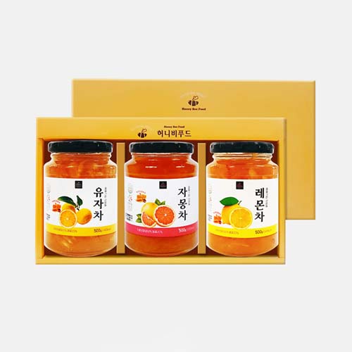 [허니비푸드] 꿀을 그린사람들 과일차 3종세트/500g×3(유자차500g+자몽차500g+레몬차500g)