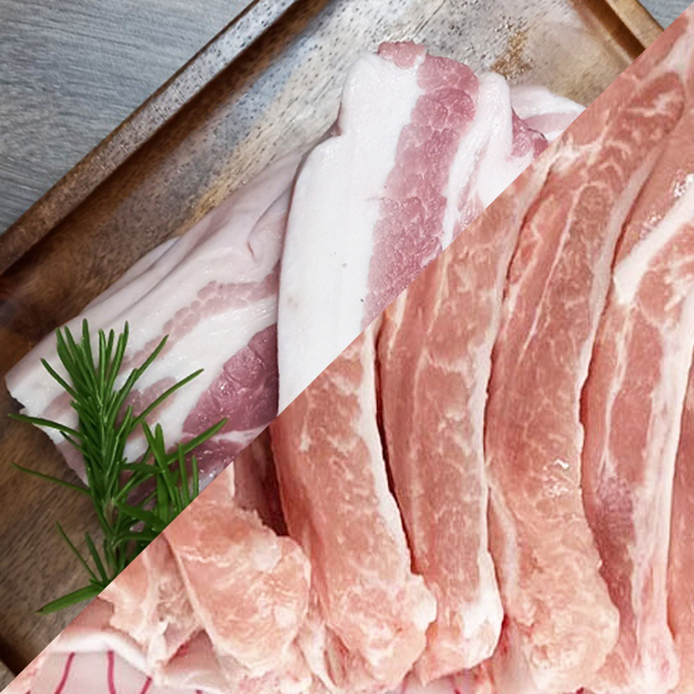 신선한 한돈 오겹살(수육용) 500g 1팩 + 등갈비 1kg 1팩