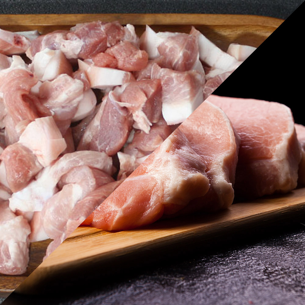 신선한 한돈 찌개거리 500g 1팩 + 등심(돈까스용/잡채용/카레용) 500g 1팩