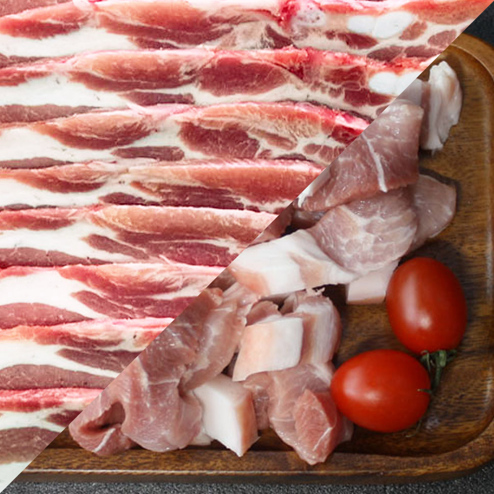 신선한 한돈 삼겹살(구이용/수육용) 500g 1팩 + 찌개거리 500g 1팩