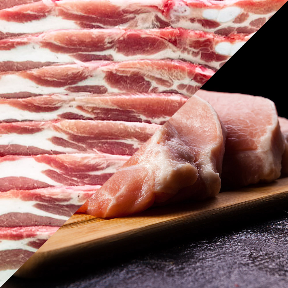 신선한 한돈 삼겹살(구이용/수육용) 500g 1팩 + 등심(돈까스용/잡채용/카레용) 500g 1팩