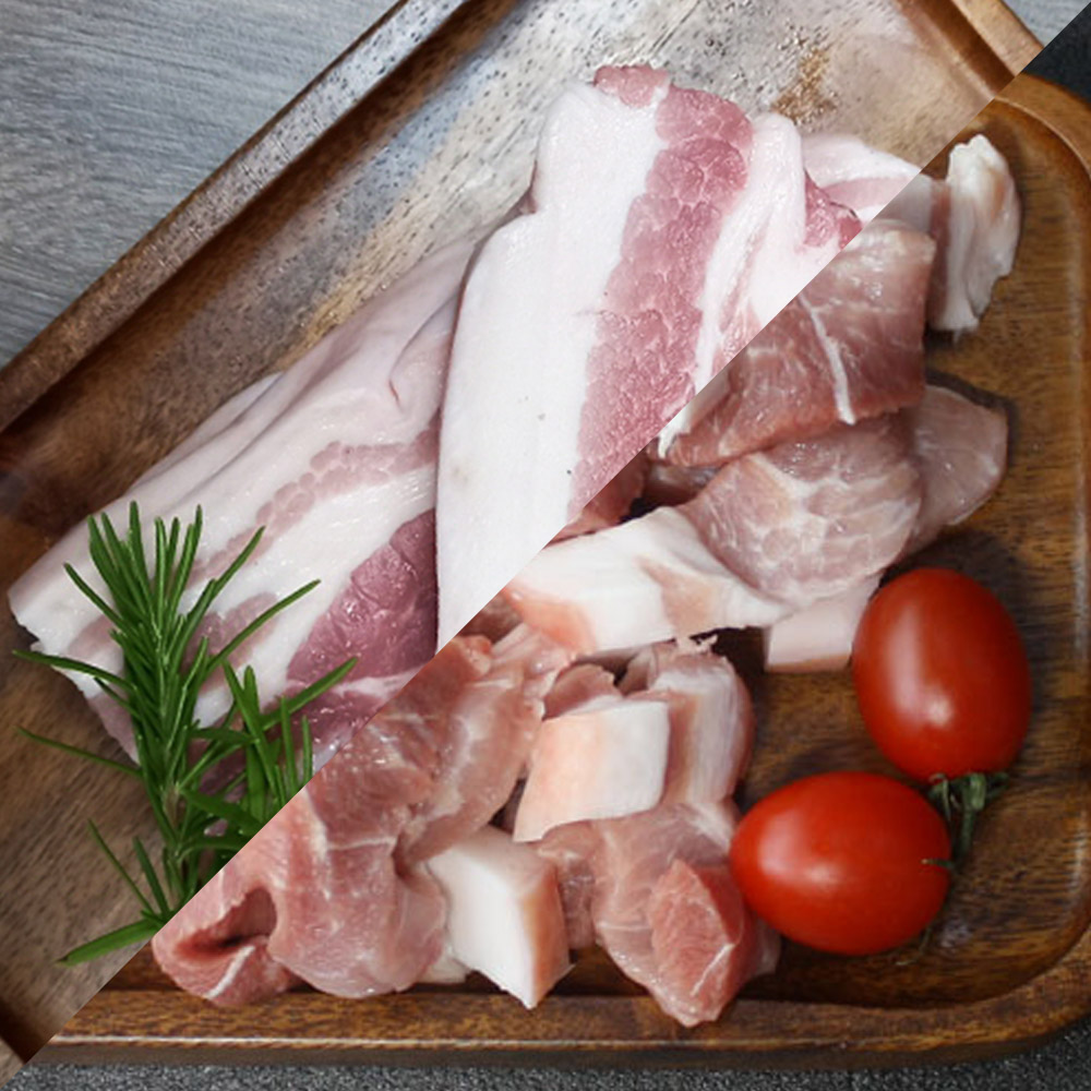 신선한 한돈 오겹살(수육용) 500g 1팩 + 찌개거리 500g 1팩