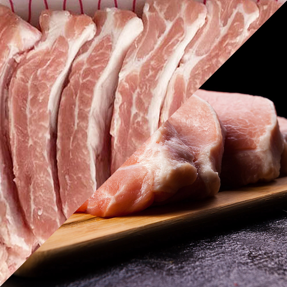 신선한 한돈 등갈비 1kg 1팩 + 등심(돈까스용/잡채용/카레용) 500g 1팩