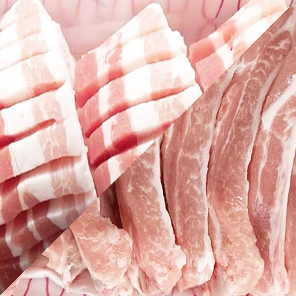 신선한 한돈 벌짚삼겹살 500g 1팩 + 등갈비 1kg 1팩