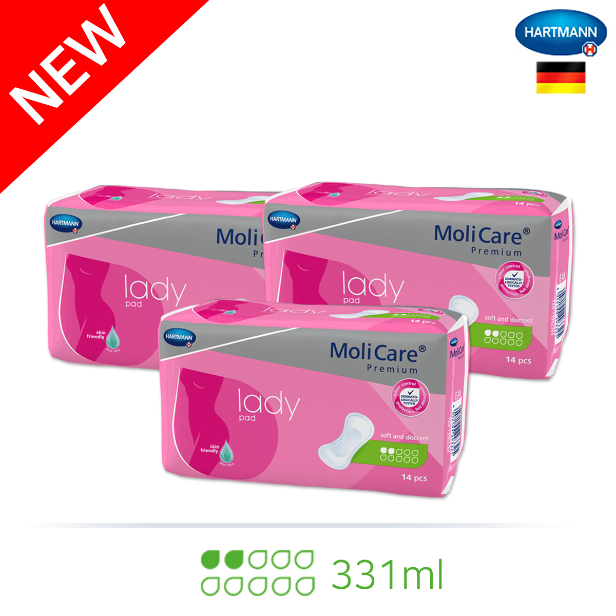 [몰리케어] 레이디 패드 2drops 중형 14개입x3팩