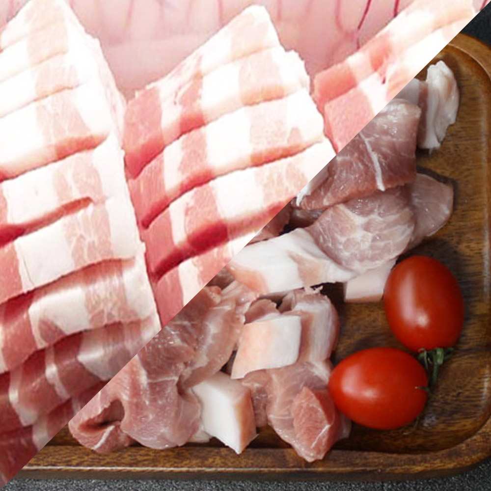 신선한 한돈 벌짚삼겹살 500g 1팩 + 찌개거리 500g 1팩