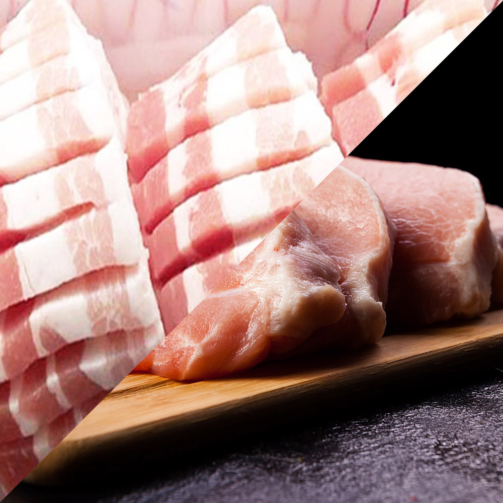 신선한 한돈 벌짚삼겹살 500g 1팩 + 등심(돈까스용/잡채용/카레용) 500g 1팩