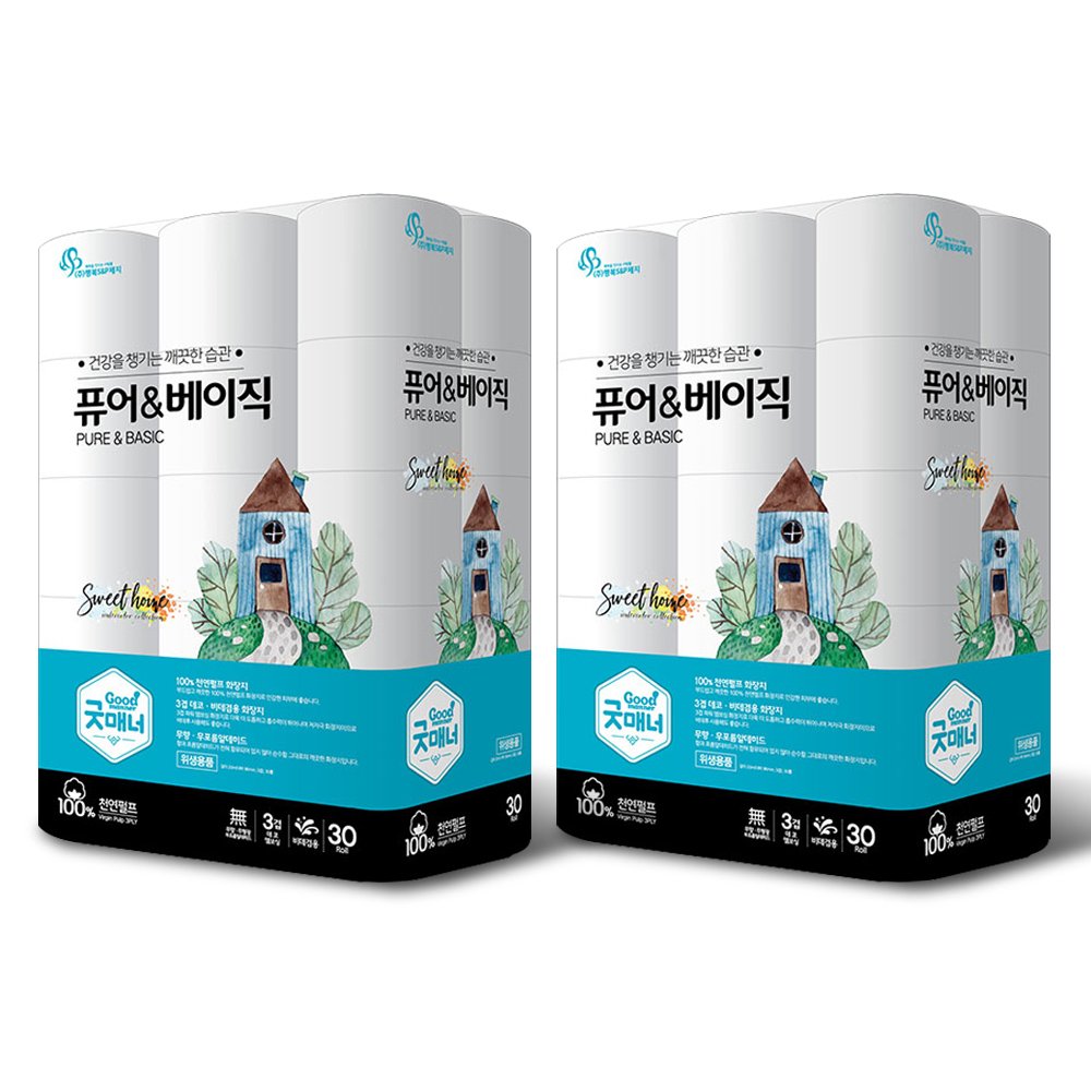 [행복에스앤피제지] 굿매너 퓨어앤베이직 휴지/3겹 20M 30롤×2EA