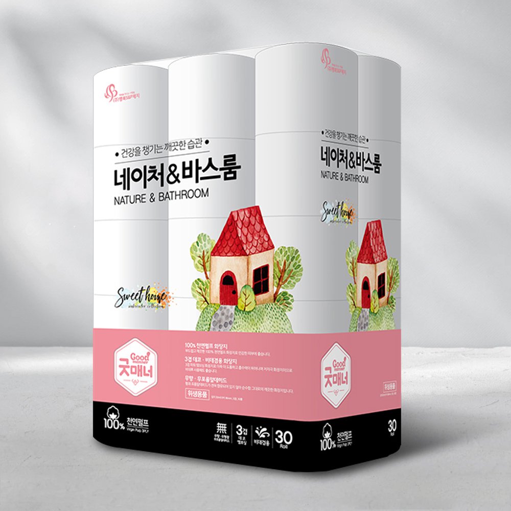 [행복에스앤피제지] 굿매너 네이쳐앤바스룸 휴지 /3겹 25M 30롤×1EA