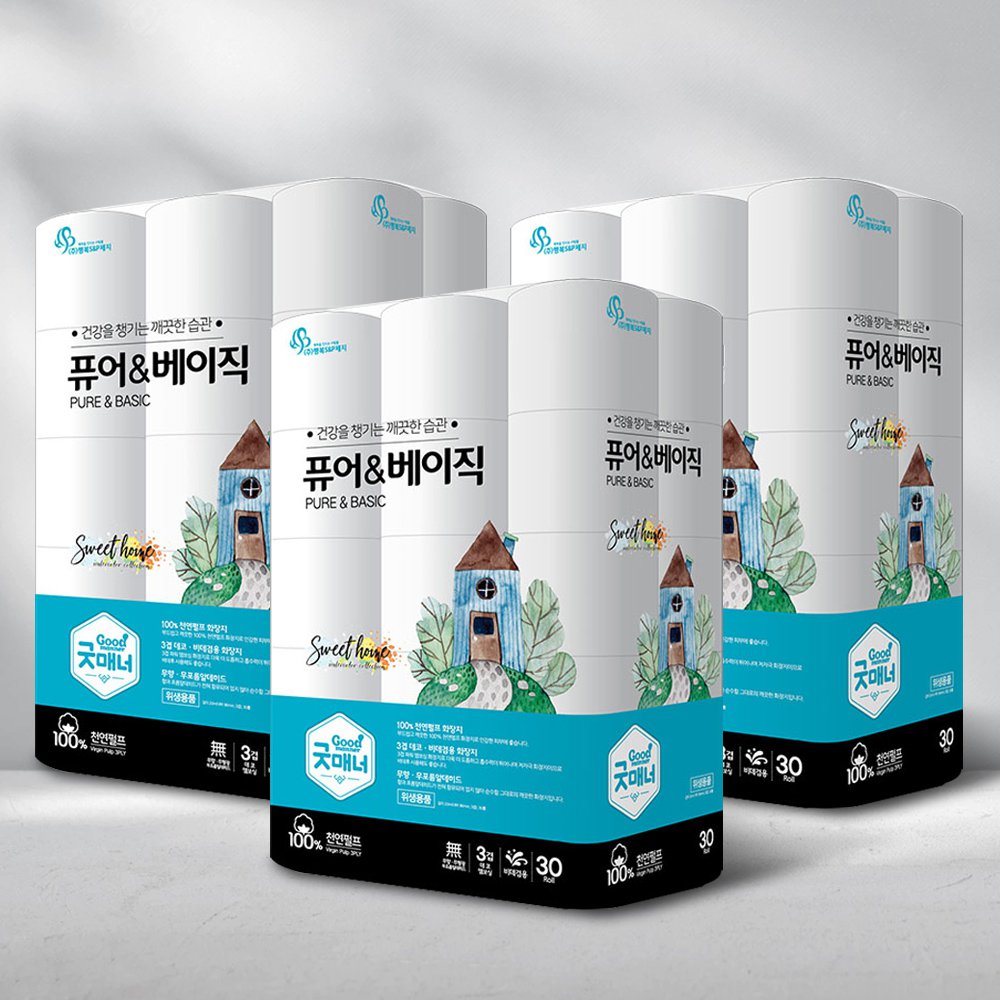 [행복에스앤피제지] 굿매너 퓨어앤베이직 휴지/3겹 20M 30롤×3EA