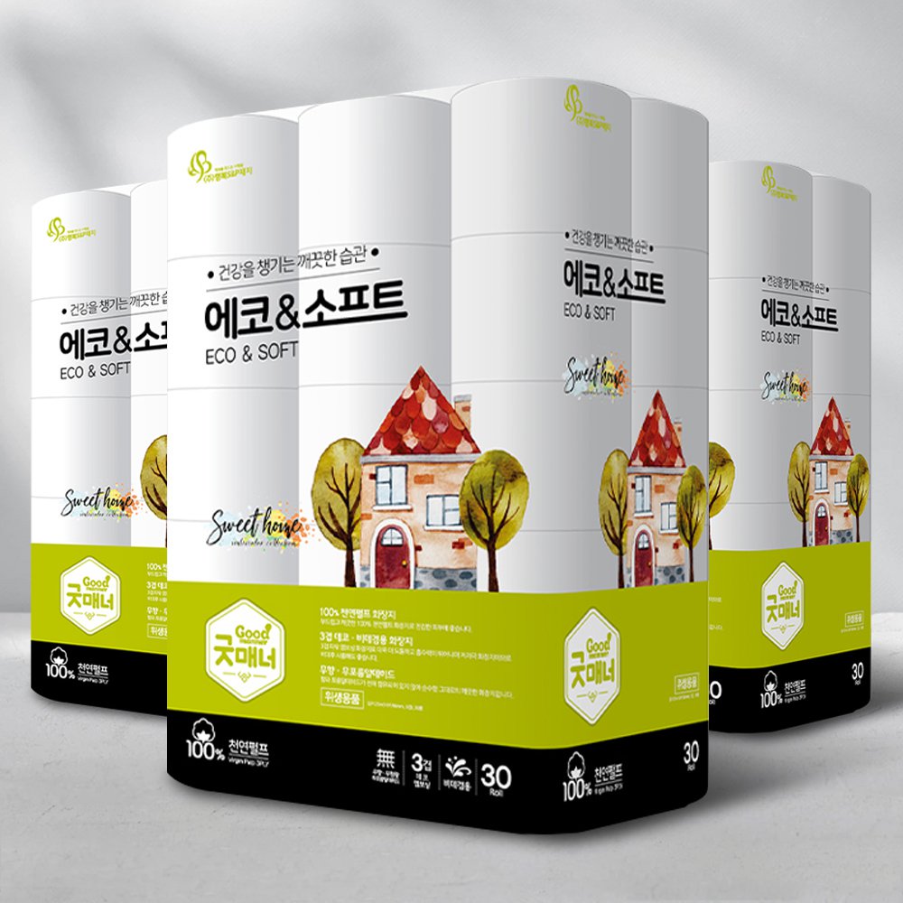 [행복에스앤피제지] 굿매너 에코앤소프트 휴지 /3겹 25M 30롤×3EA