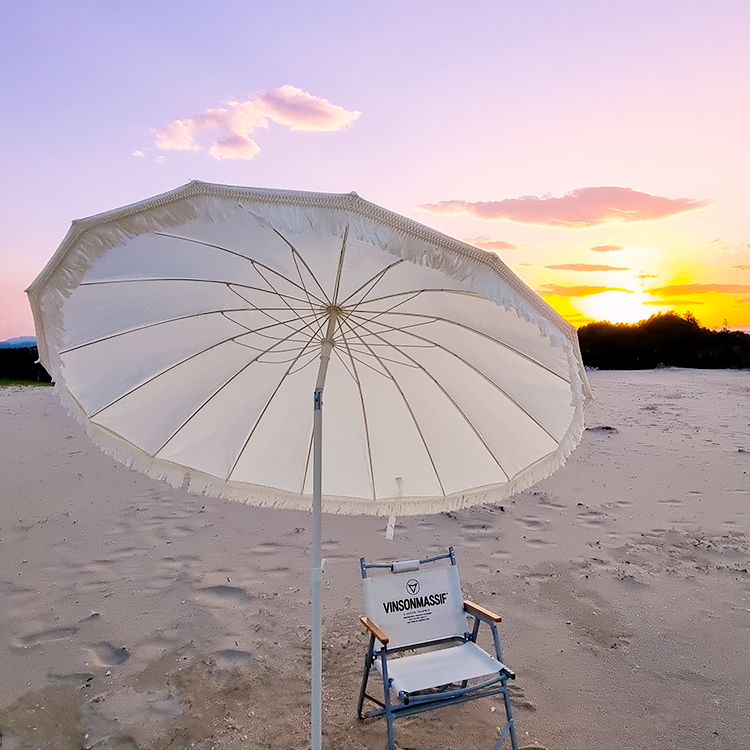 [빈슨메시프] 초대형 감성 캠핑 비치 태슬 파라솔 각도조절 2.4m (꺾임형)
