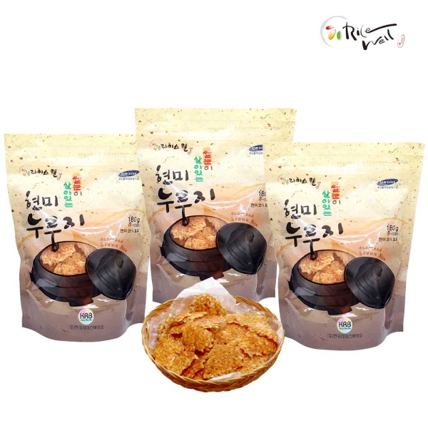 [라이스웰] 쌀눈이 살아있는 현미누룽지180g*3개