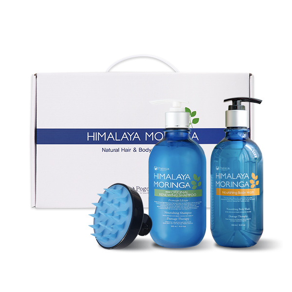포고니아 히말라야 모링가 샴푸 500ml 1개+바디워시 500ml 1개+두피브러시 1개