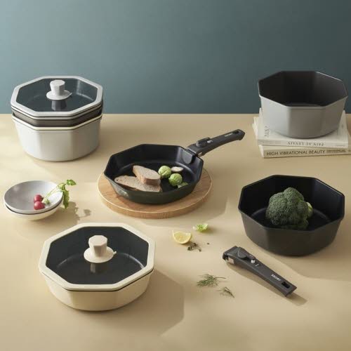 [쏘에르] 팔각 팔레트 멀티쿡웨어 7PCS (색상4종/택1)_(프라이팬+웍+낮은전골+깊은냄비+뚜껑+압착노브+탈착식핸들)