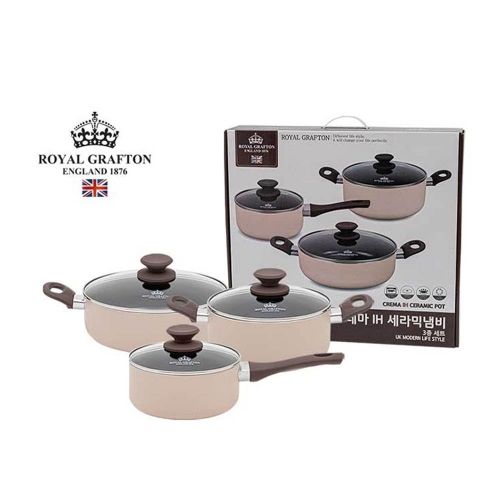 로얄그래트프톤 크레마 인덕션겸용(IH) 세라믹코팅냄비 3종 세트