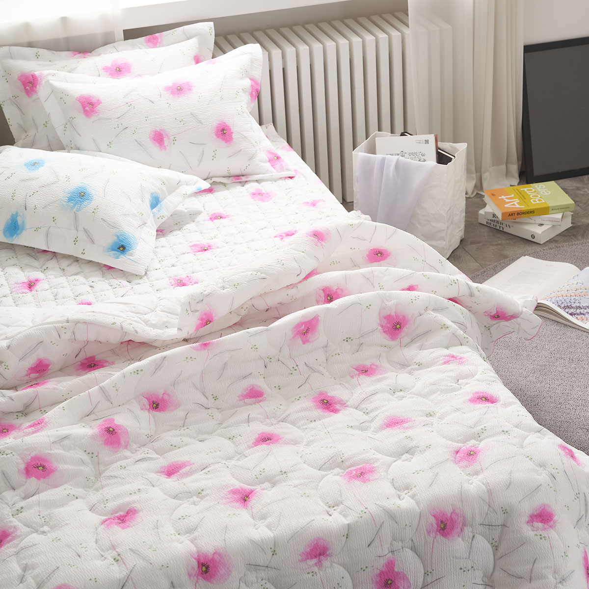 [침구연구소] 꽃가람 스노우리플 60수 차렵 이불패드세트 SS(이불+패드+베개커버)