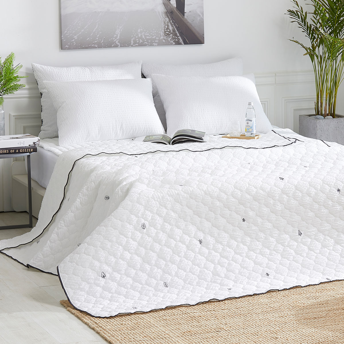 [침구연구소] 네이처 자수 시어서커 여름 차렵 이불패드세트 SS(이불+패드+베개커버)