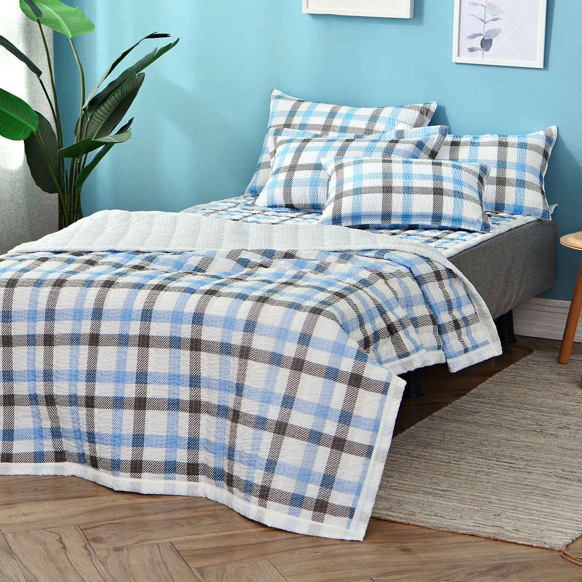 [침구연구소] 댄디체크 쿨 시어서커 여름 차렵 이불베개세트 SS(이불+베개커버)