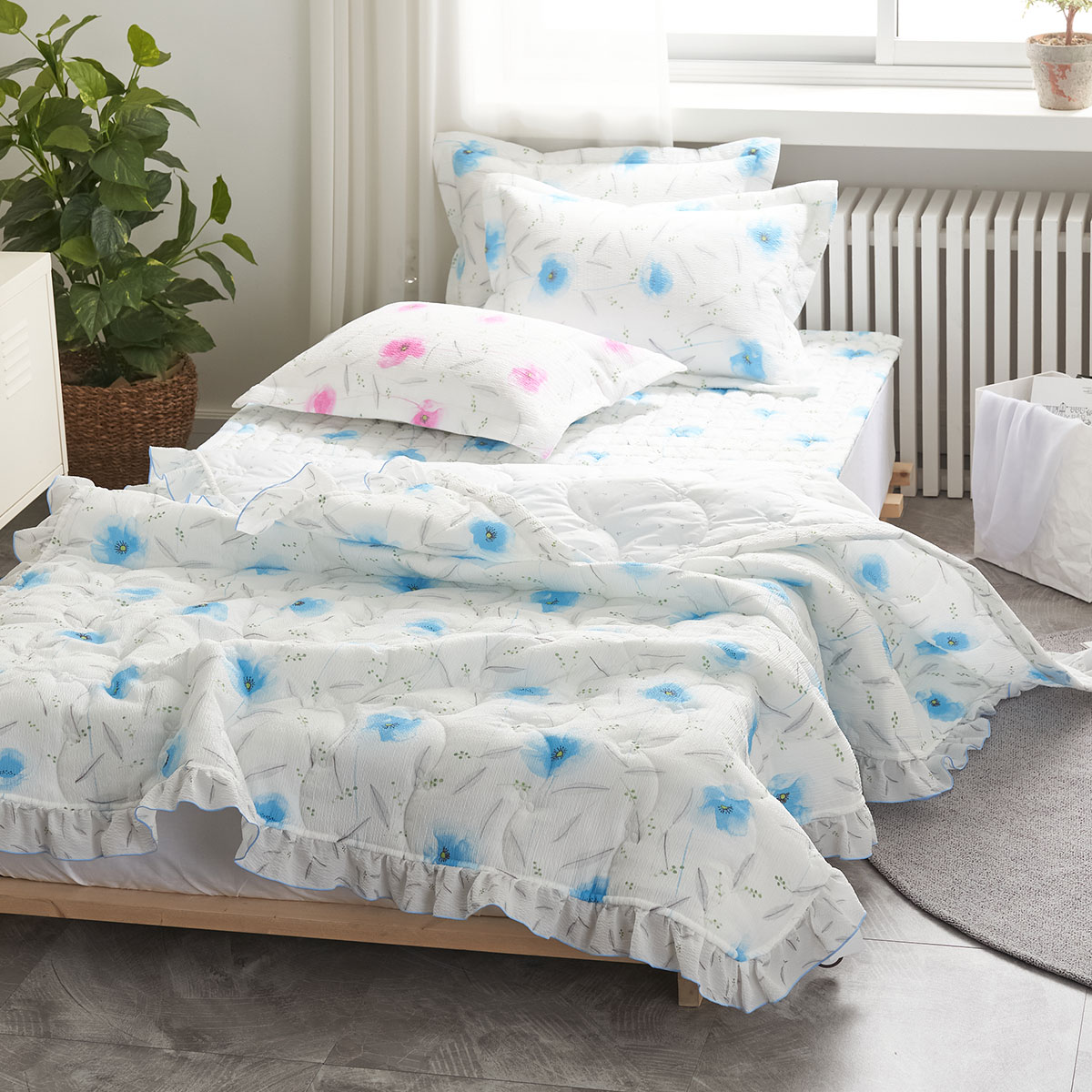 [침구연구소] 꽃가람 스노우리플 60수 차렵 이불베개세트 Q(이불+베개커버)