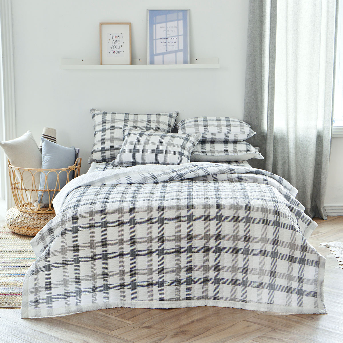 [침구연구소] 댄디체크 쿨 시어서커 여름 차렵 이불단품 Q