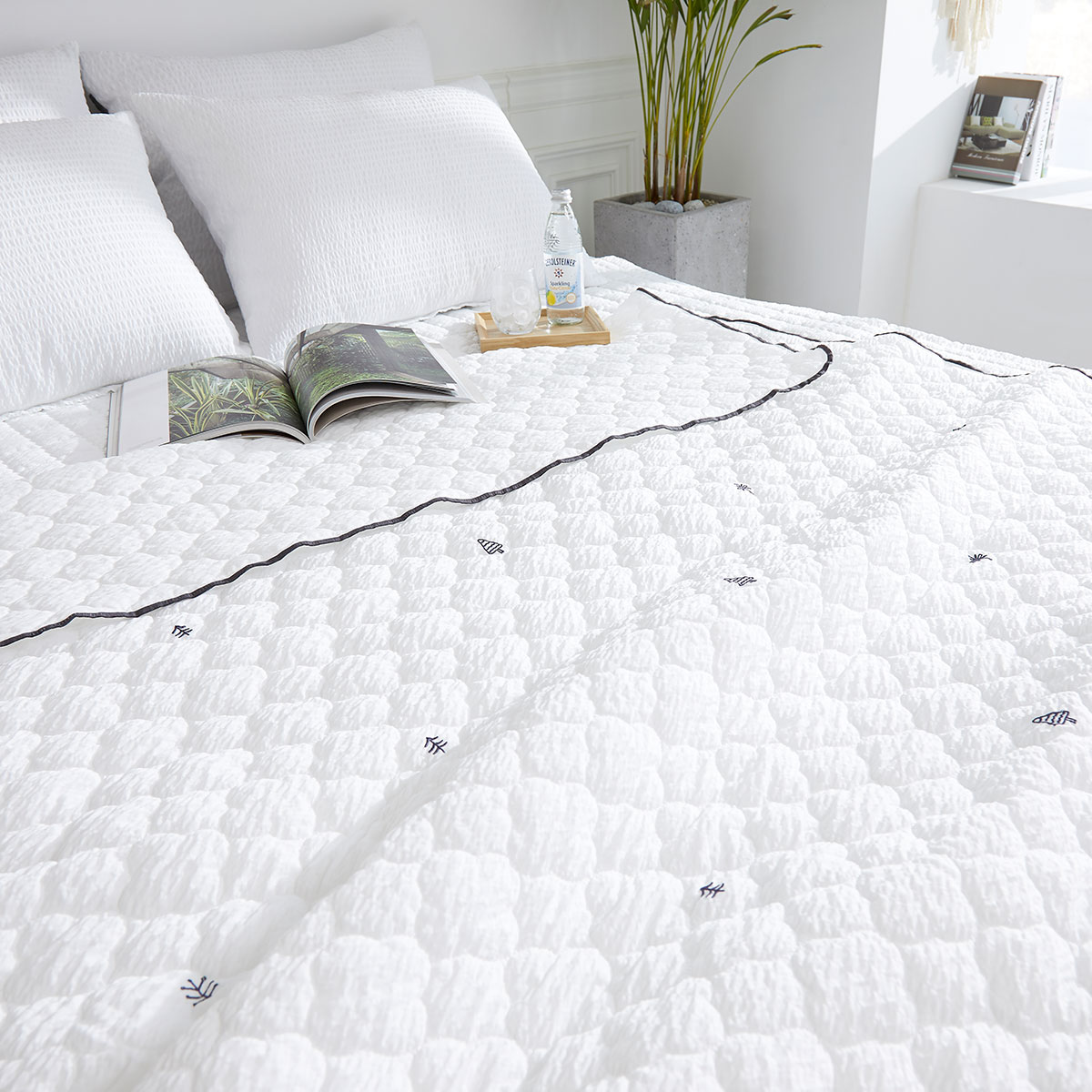 [침구연구소] 네이처 자수 시어서커 여름 차렵 이불단품 Q