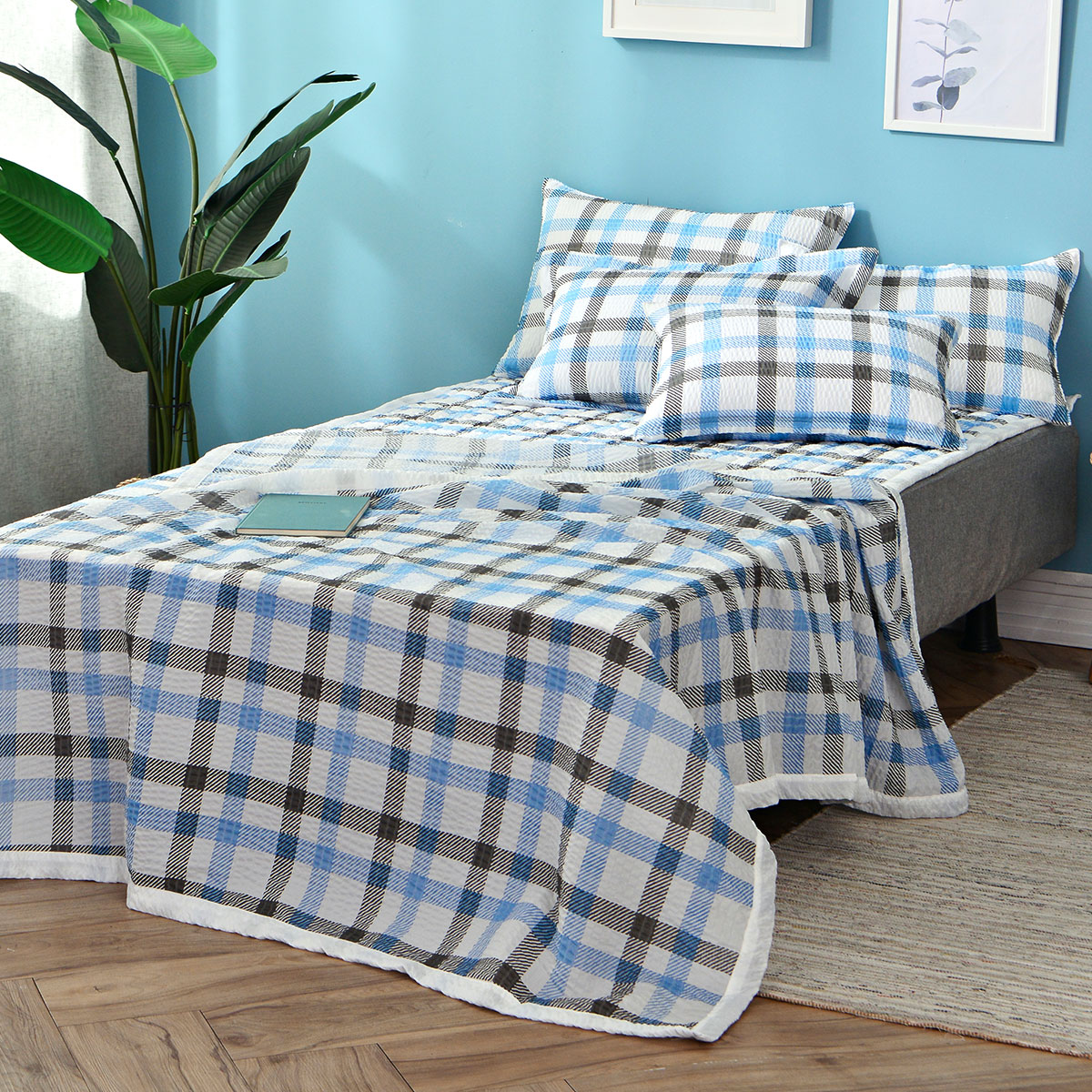 [침구연구소] 댄디체크 홑 시어서커 여름 이불베개세트 SS(이불+베개커버)