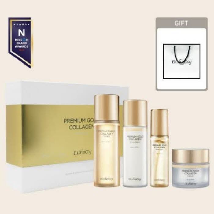 [엘리샤코이] 프리미엄 골드 콜라겐 4종 스킨케어세트 (토너180ml/에멀전150ml/앰플50ml/크림50g)