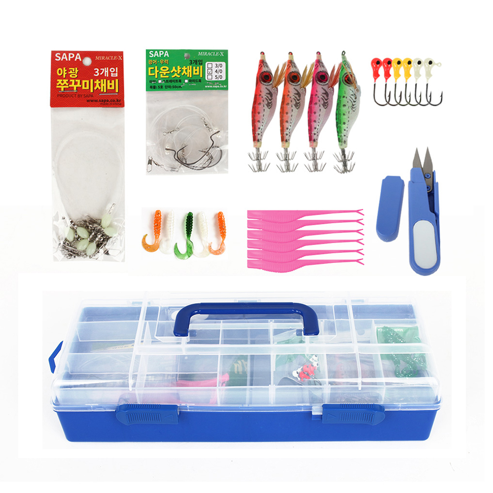 [싸파] 선상루어 29종 소품세트 태클박스포함/에기 웜 지그헤드 각종채비