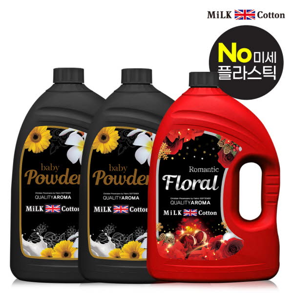 밀크코튼 고농축 유연제 3.06L 파우더향 2개 + 플로럴향 1개