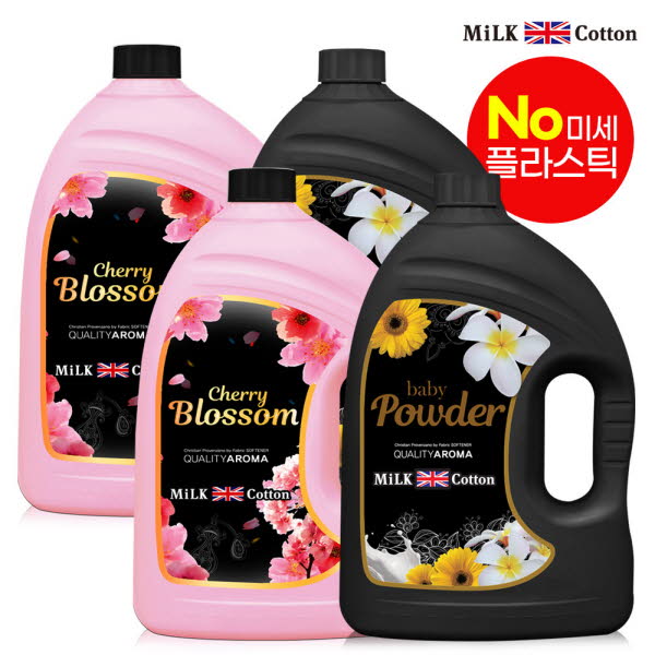 밀크코튼 고농축 유연제 3.06L 파우더향 2개+벚꽃에디션향 2개