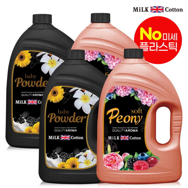 밀크코튼 고농축 유연제 3.06L 피오니향 2개 +파우더향 2개