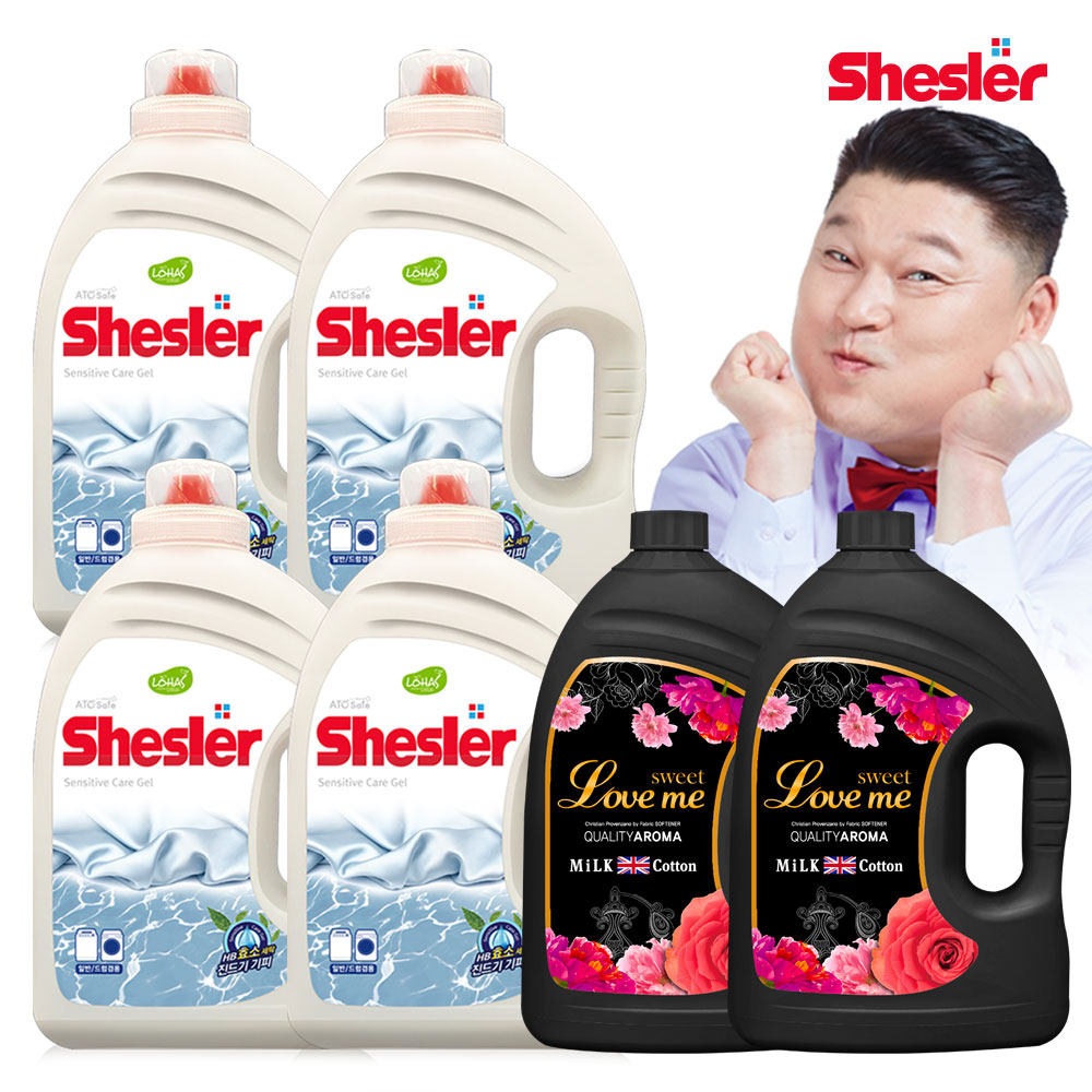 강호동의 쉬슬러 액상 세제 센스티브 3.05L 4개+유연제 러브미향 3.06L 2개