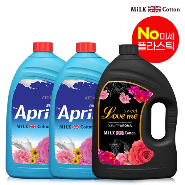 밀크코튼 고농축 유연제 3.06L 에이프릴향 2개 + 러브미향 1개