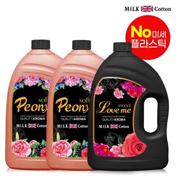 밀크코튼 고농축 유연제 3.06L 피오니향 2개 + 러브미향 1개