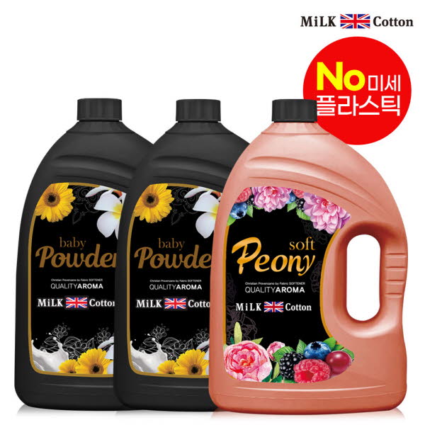 밀크코튼 고농축 유연제 3.06L 파우더향 2개 + 피오니향 1개